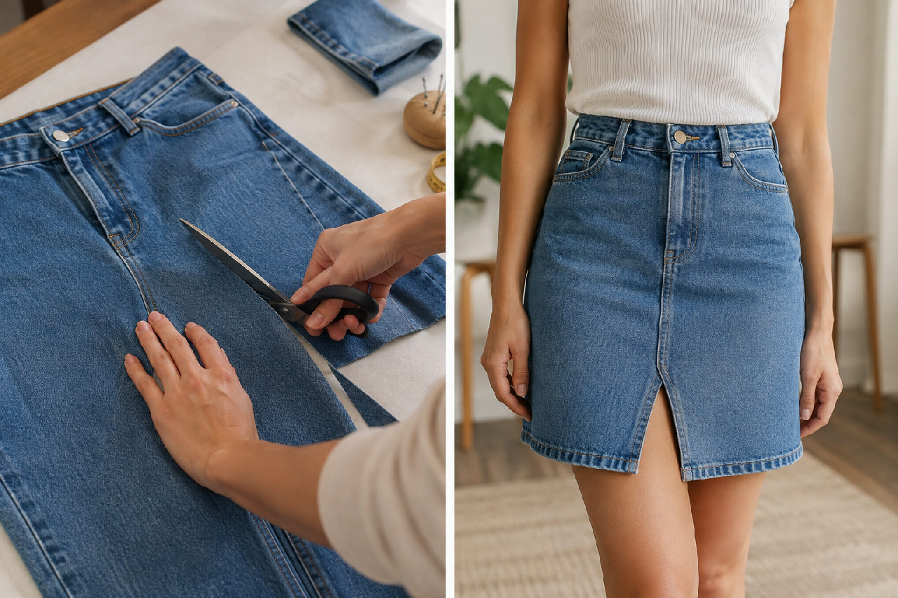 Jeans vira saia com corte planejado: como fazer em casa
